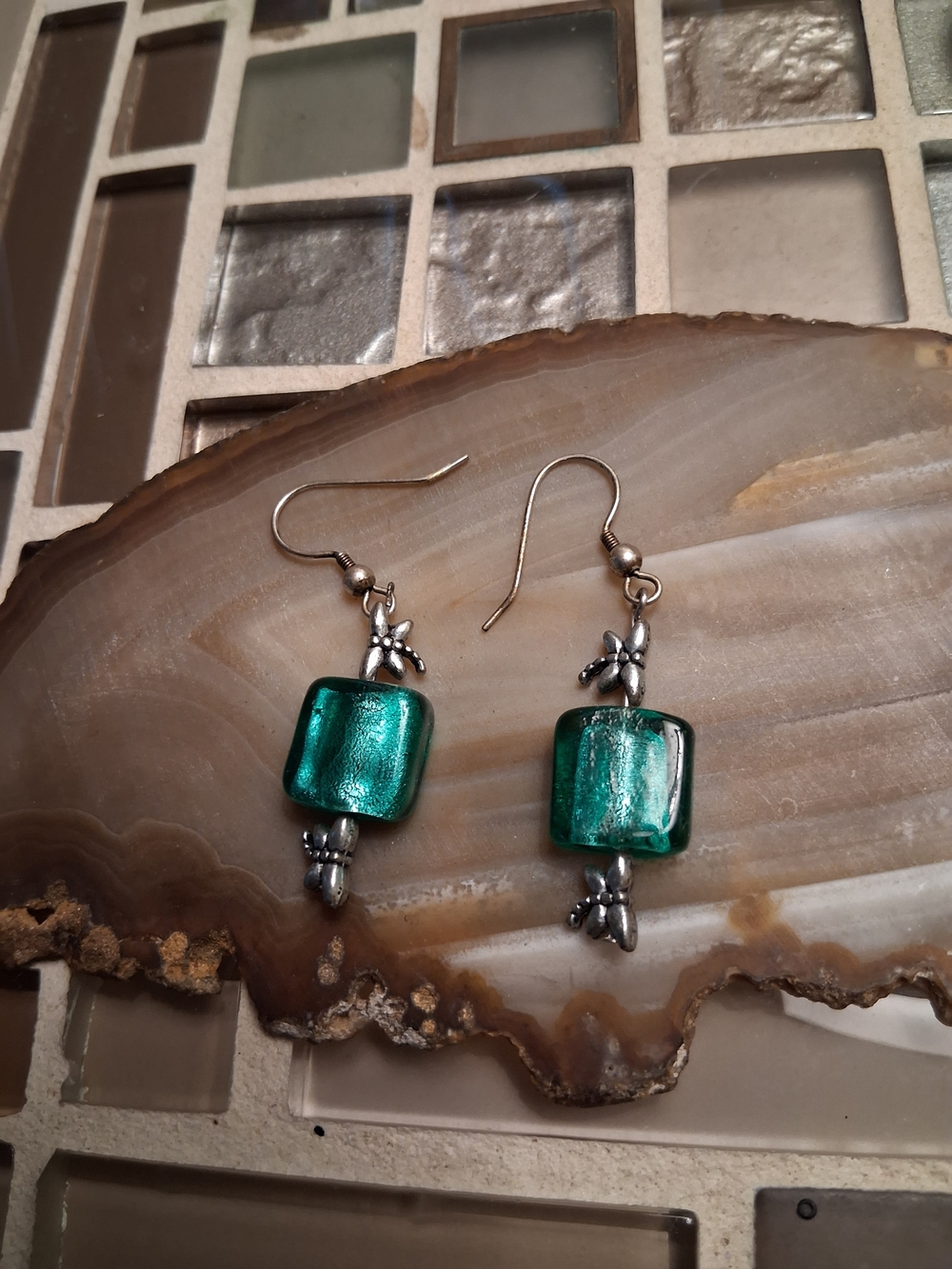 Silver-Accent Emerald Green Glass Dangle Earrings